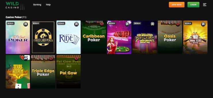 Wild Casino homepage - The best FL poker sites