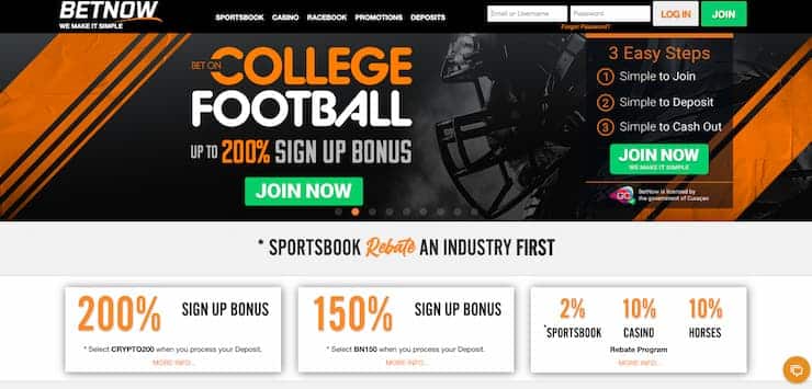 BetNow sportsbook homepage - one of the sharpest sportsbooks for US bettors
