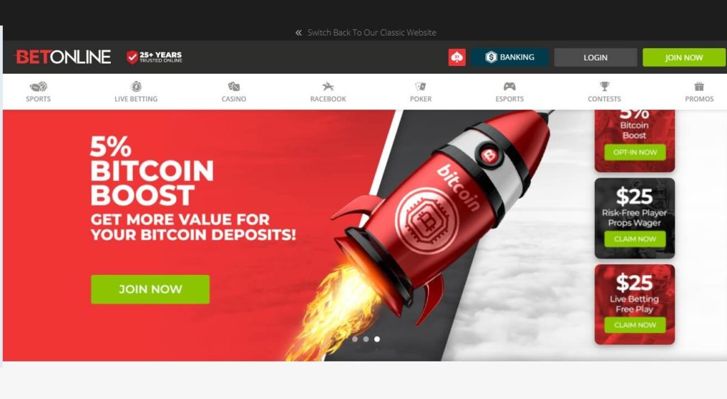 Betonline homepage screen.