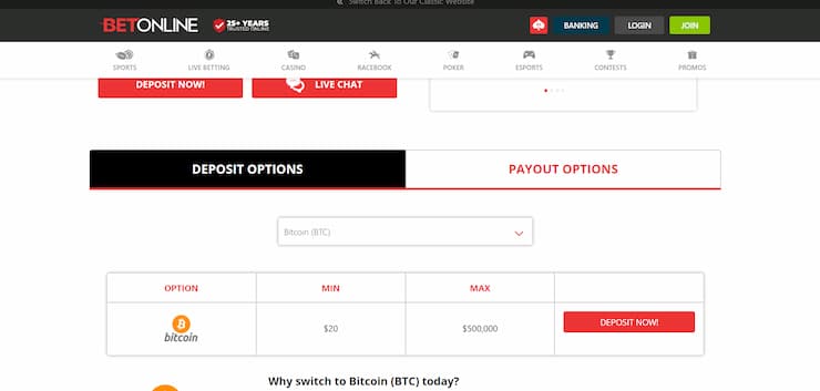 BetOnline banking section