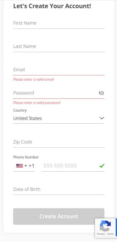 BetOnline Mobile Sign Up Form