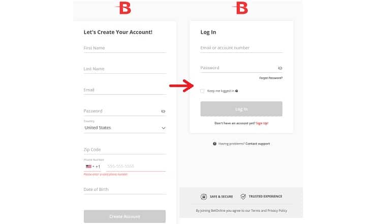 BetOnline Sign up and Sign in