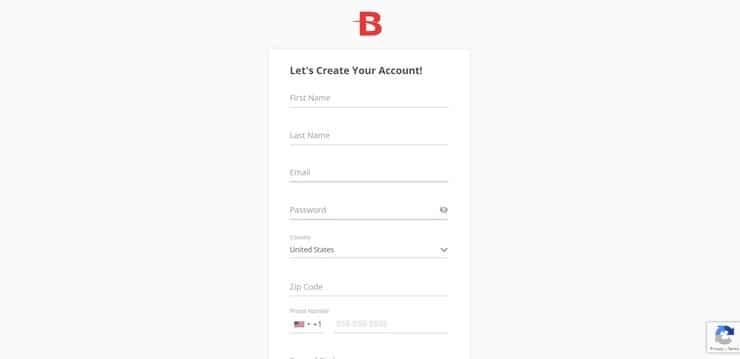 Sign up screen at BetOnline