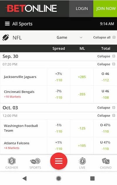 BetOnline app start betting