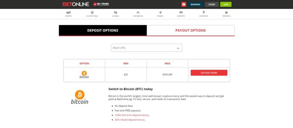 BetOnline deposit form