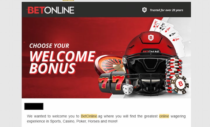 A screenshot of the verification email sent by BetOnline