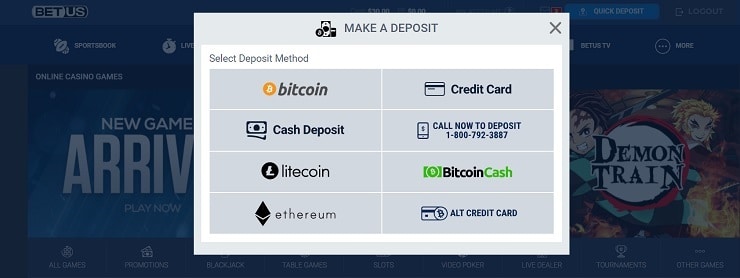 BetUS Deposit Methods