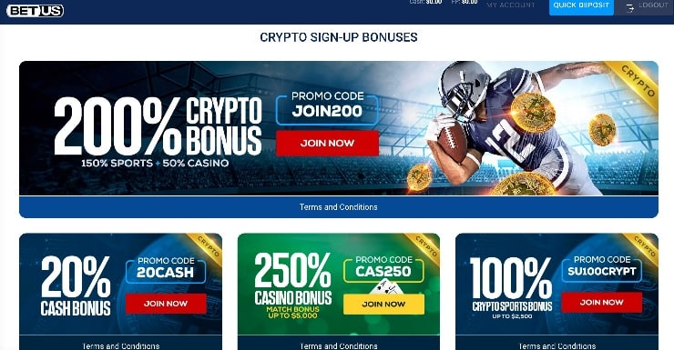 BetUS Crpytocurrency Offers