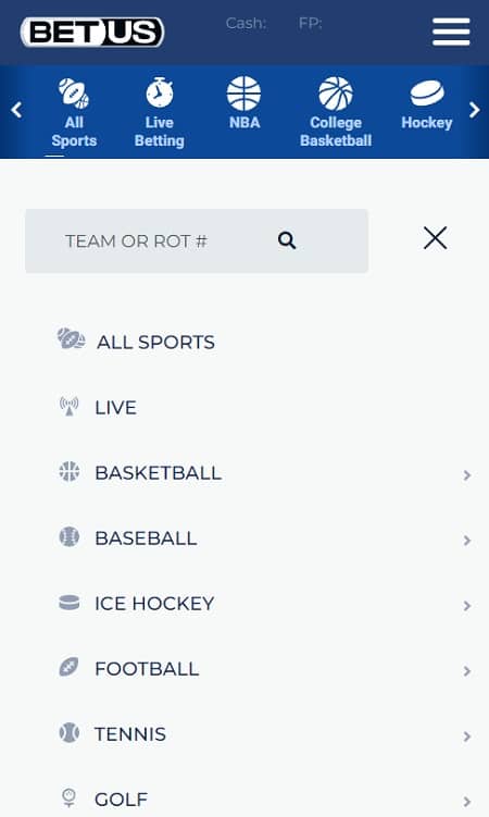 BetUS Sports List
