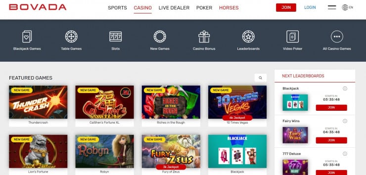 Bovada features a sleek look and user interface