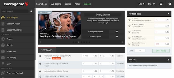 Everygame Sportsbook homepage - one of the sharpest online sportsbooks