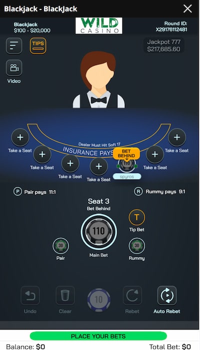 Wild Casino app play blackjack