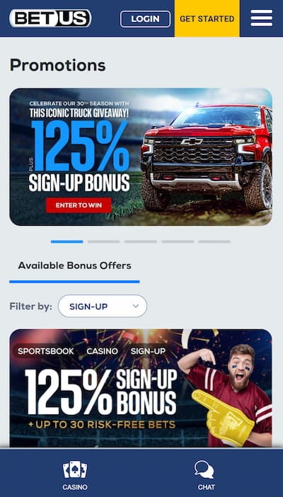 BetUS app sign up step 1