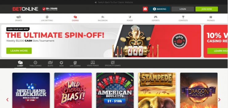 BetOnline is one of the longest-standing legal online casinos in Tennessee