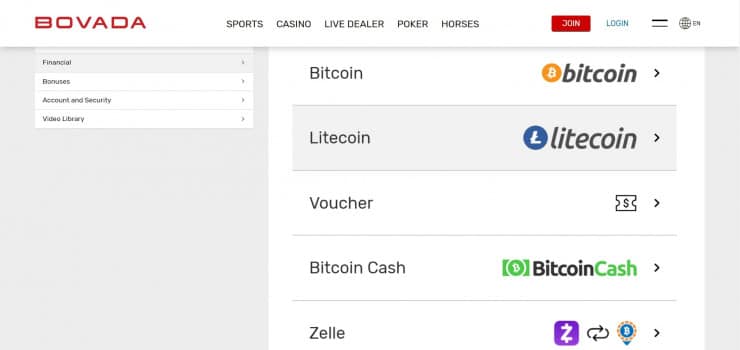 Bovada deposit methods