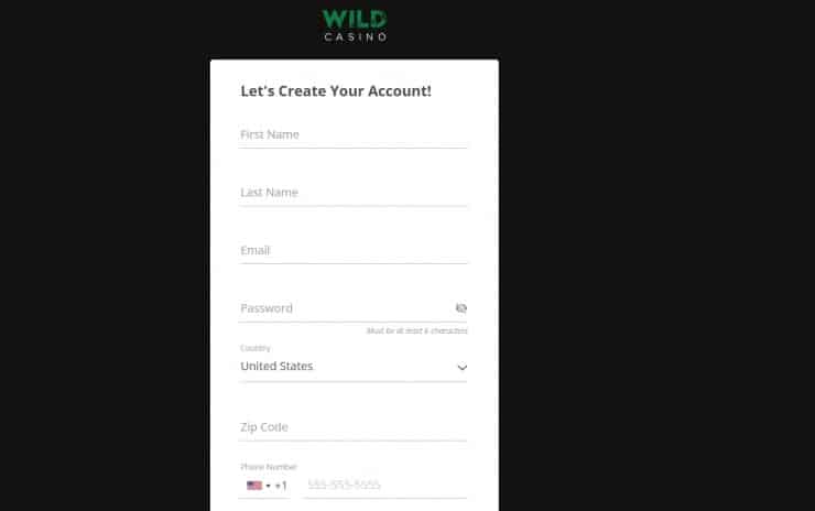 Wild Casino Registration Page