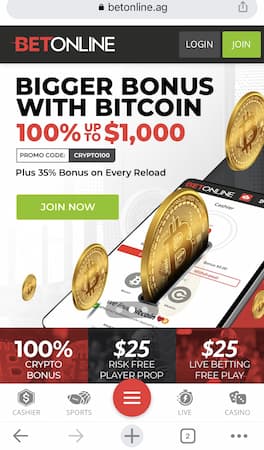 BetOnline mobile homepage