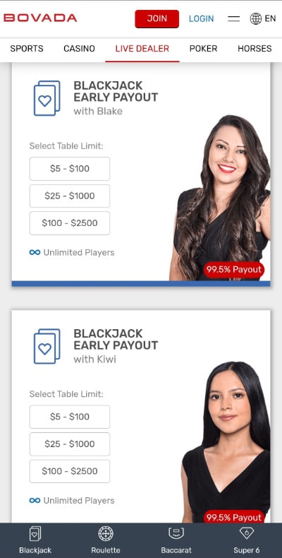 Live Mobile Games at Bovada