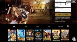 A screenshot of the Lucky Creek casino homepage