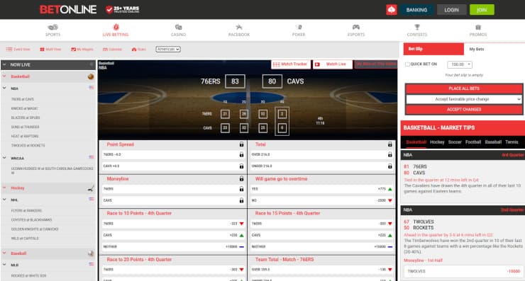 BetOnline Live Betting Screen