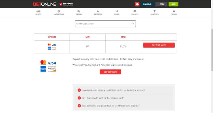 BetOnline Credit Cards