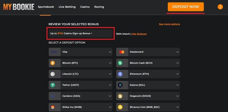 MyBookie Casino Cashier