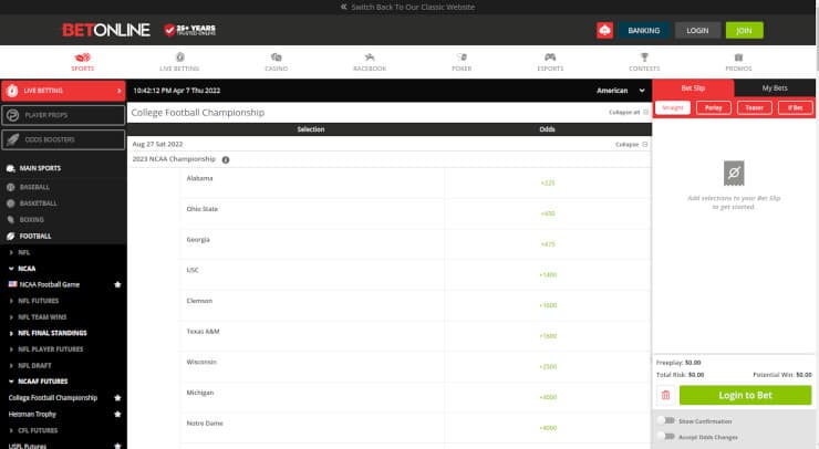 BetOnline College Football