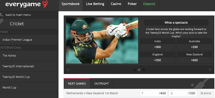 Everygame &ndash; Best Cricket App with Broadcasts Odds for a Variety of County/International Matches