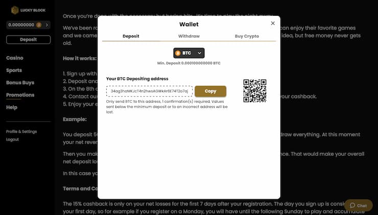 Lucky Block BTC Deposit