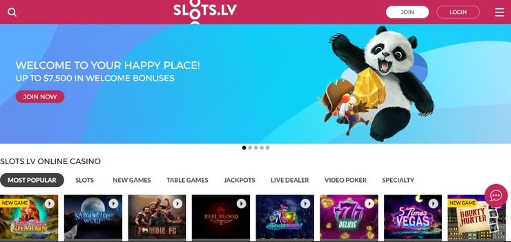 Slots.lv homepage