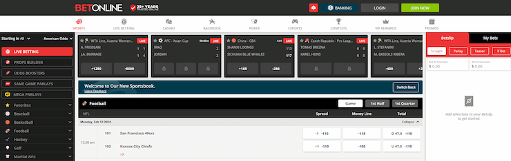 Super Bowl LVIII outright markets - Kansas City Chiefs vs San Fransisco 49ers