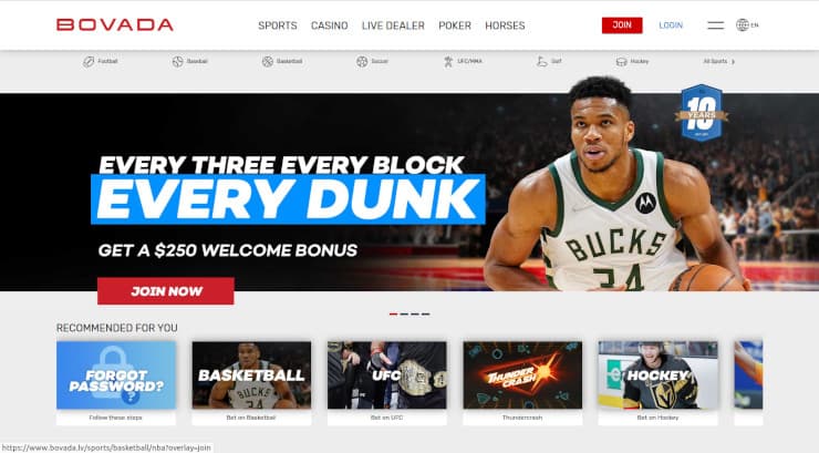 Bovada Sportsbook Home Page