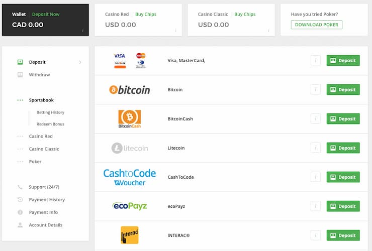 Everygame deposit options