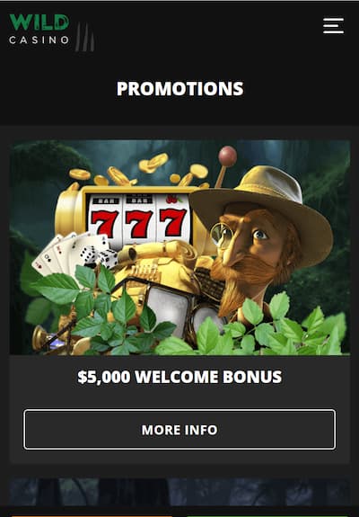 Wild Casino android mobile site welcome bonus