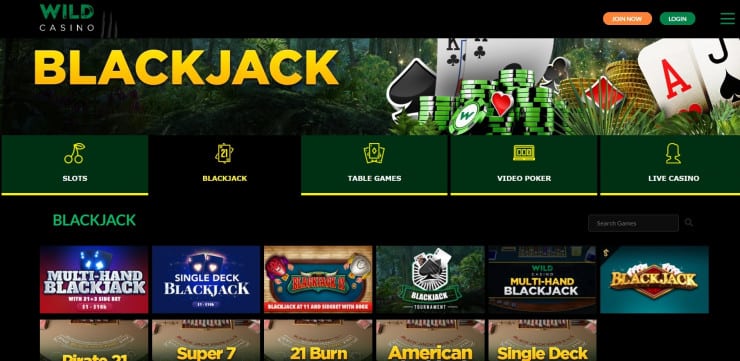 Wild Casino blackjack lobby