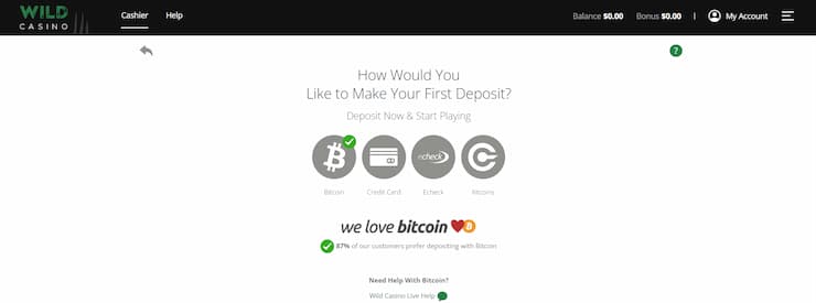 Depositing at Wild Casino