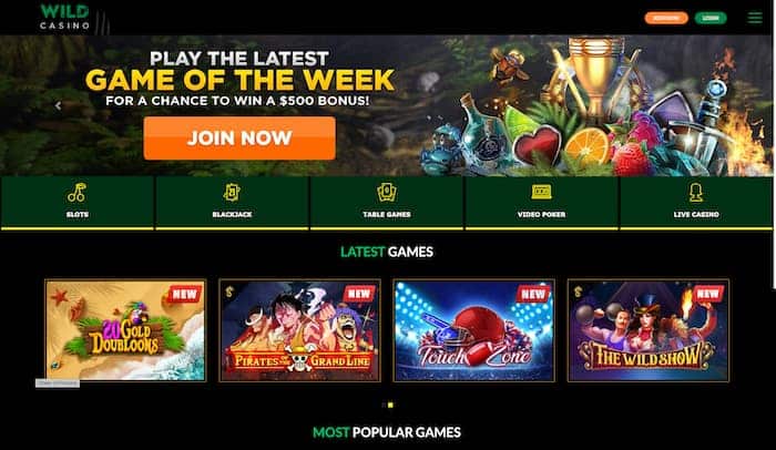 Wild Casinos real money game lobby