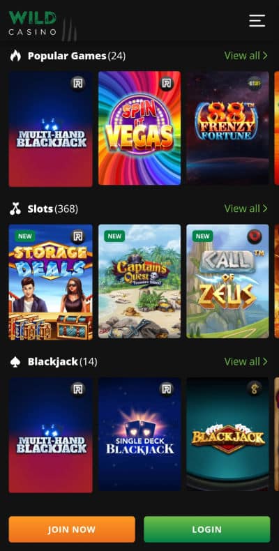 Wild Casino PWA Step 1