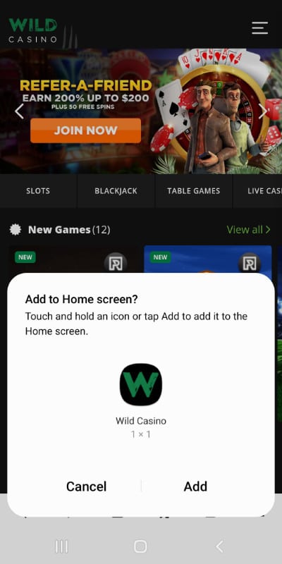 Wild Casino PWA Step 2