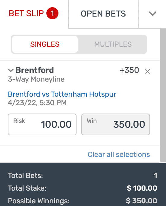 Bovada Soccer Betslip